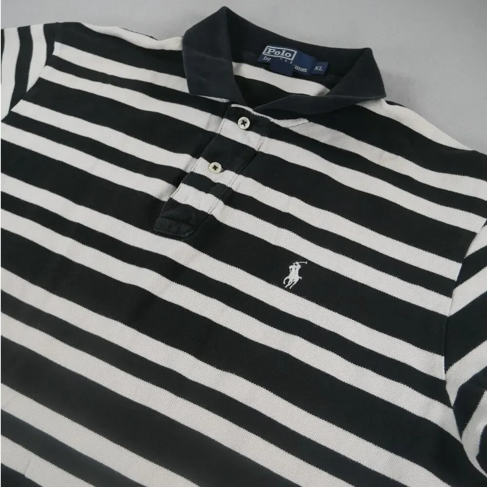 Vintage 90s Polo Ralph Lauren Black/White Striped Mens Size XL Short Sleeve Pony